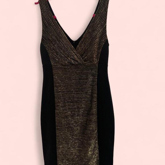 Connected Apparel Black Mini Dress with Gold Accent Size 6 - Picture 1 of 4